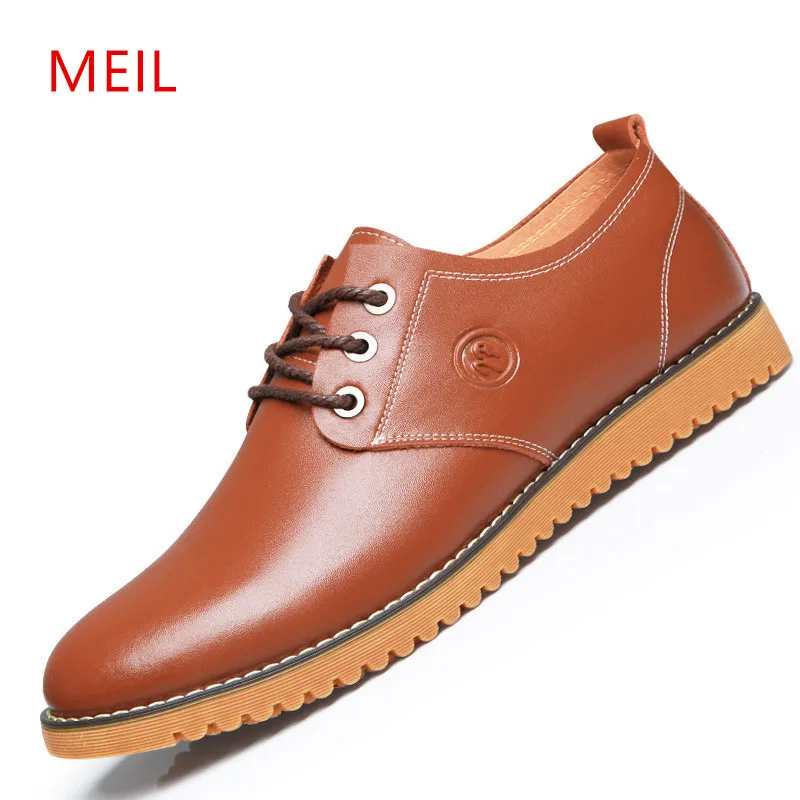 

MEIL Leather Shoes Men Casual New 2018 Genuine Leather Shoes Men Oxford Fashion Lace Up Dress Shoes Outdoor Shoe sapatos