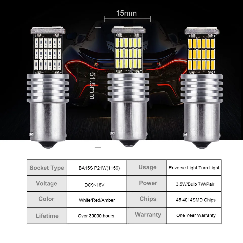 ANMINGPU 2x 45SMD 12V сигнальная лампа Ba15s Led Canbus P21W Led 1156 R5W PY21W Led Bau15s Автомобильная Поворотная светильник светодиодный задний фонарь белого цвета