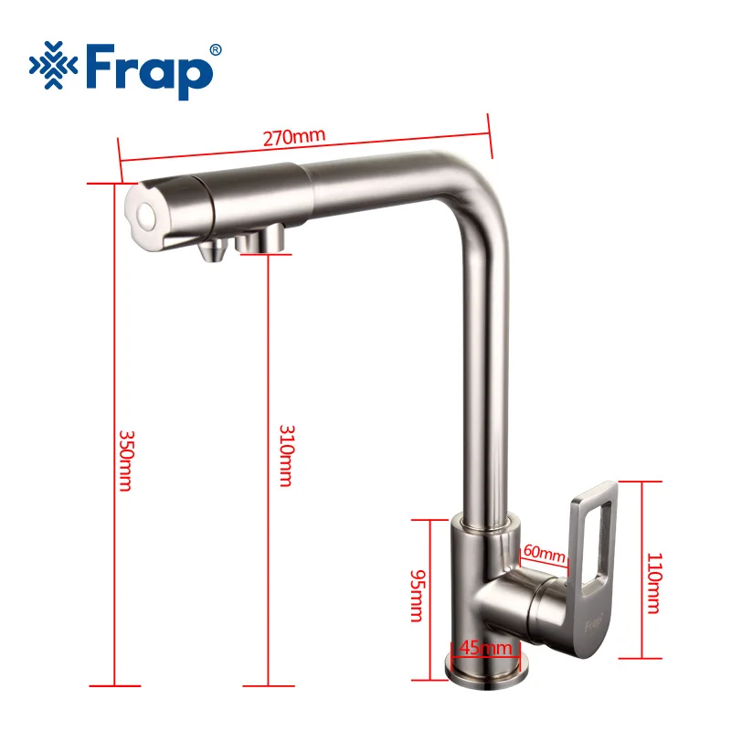  Frap Nickel Brushed Kitchen Faucet Right Angle Design 360 Degree Rotation with Water Purification F - 32807990997