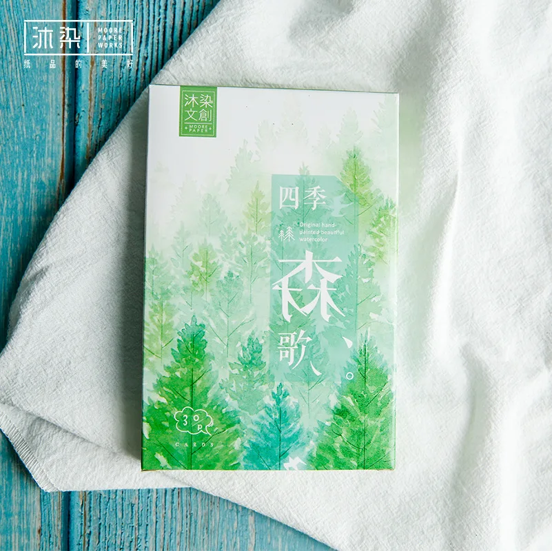 

30 Pcs/Set Original Hand-painted Watercolor Forest Postcard /Greeting Card/Message Card/Birthday Letter Envelope Gift Card