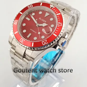 

40mm mens watch red sterile dial date window sapphire glass automatic mens watch top brand