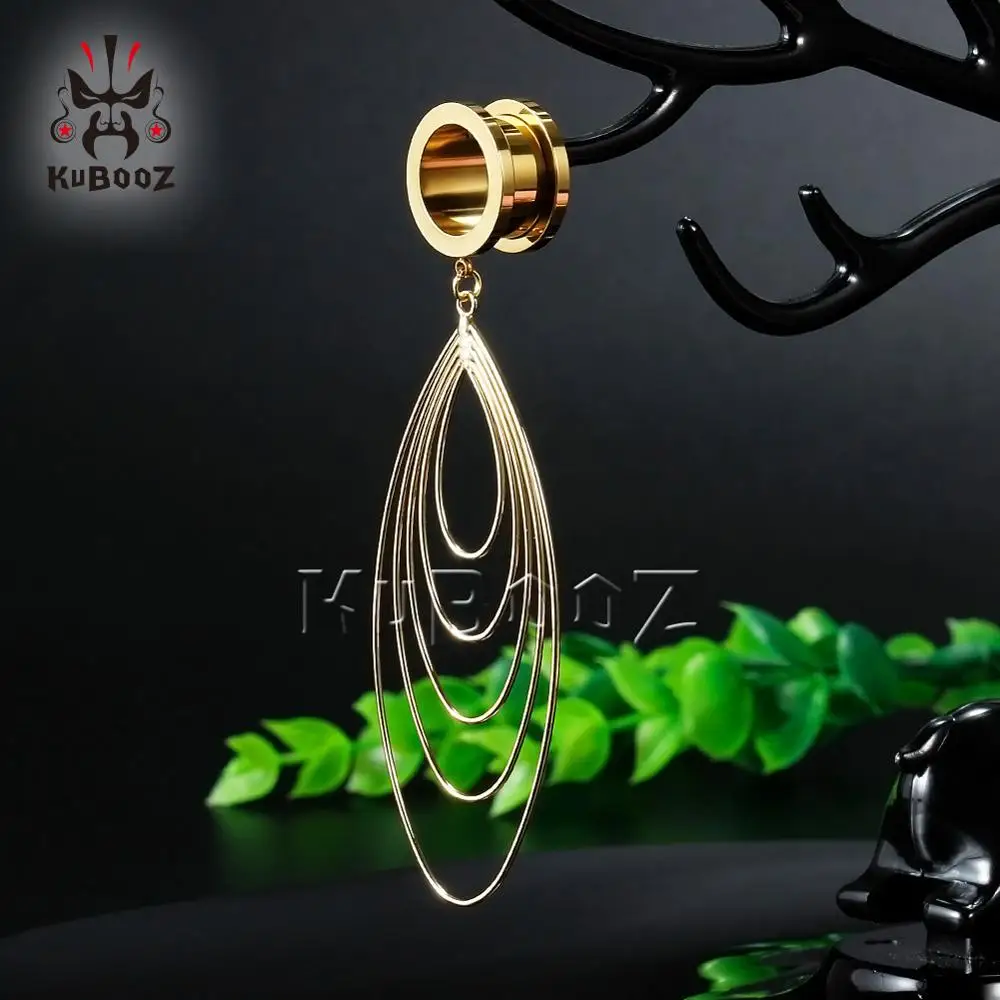 

Kubooz piercing ear plugs stainless steel tunnel dangle strecher expanders fashion gift for women by pair 6mm-25mm