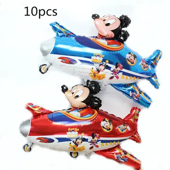 

10pcs Mickey Minne cartoon plane balloon Birthday party supplies aluminum foil balloons inflatable air balloon Kids toys