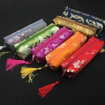 

Women Travel Cosmetic Makeup Bag Tassel Zipper Pencil Case Bag Christmas Wedding Party Favor Bags Silk Brocade Necklace Pouch