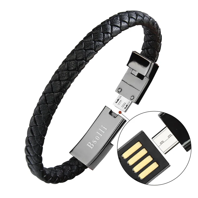 Портативный кожаный Мини Micro USB браслет зарядное устройство данных зарядный кабель синхронизации для iPhone6 6s Android type-C телефонный кабель