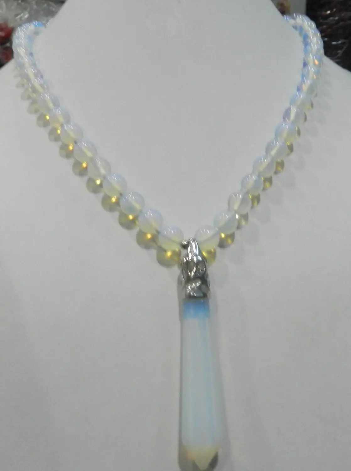 

Hexagonal Healing Chakra Reiki Opal Opalite Stone Pendant Necklace AA+A -Top quality free shipping