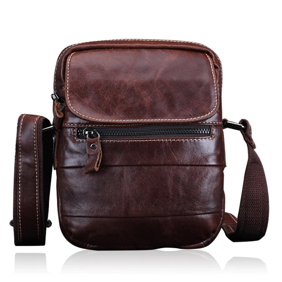 

Boshikang Men Messenger Bags Mini Oil Wax Genuine Leather Male Crossbody Bag Coffee Color Retro Men Handbags Cowskin