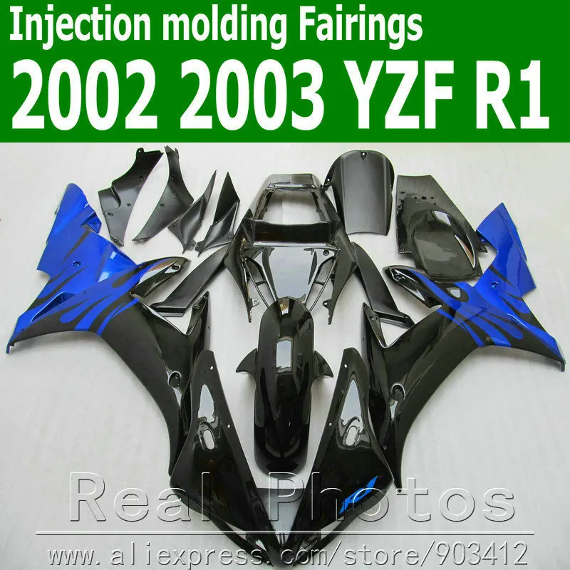 

100% Injection molding bodywork fairings for YAMAHA plastic fairing kit 2002 2003 blue black YZF R1 JK29