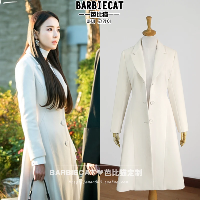 woolen coats high quality Long winter coat women White Coat slim single breasted wool blends coat