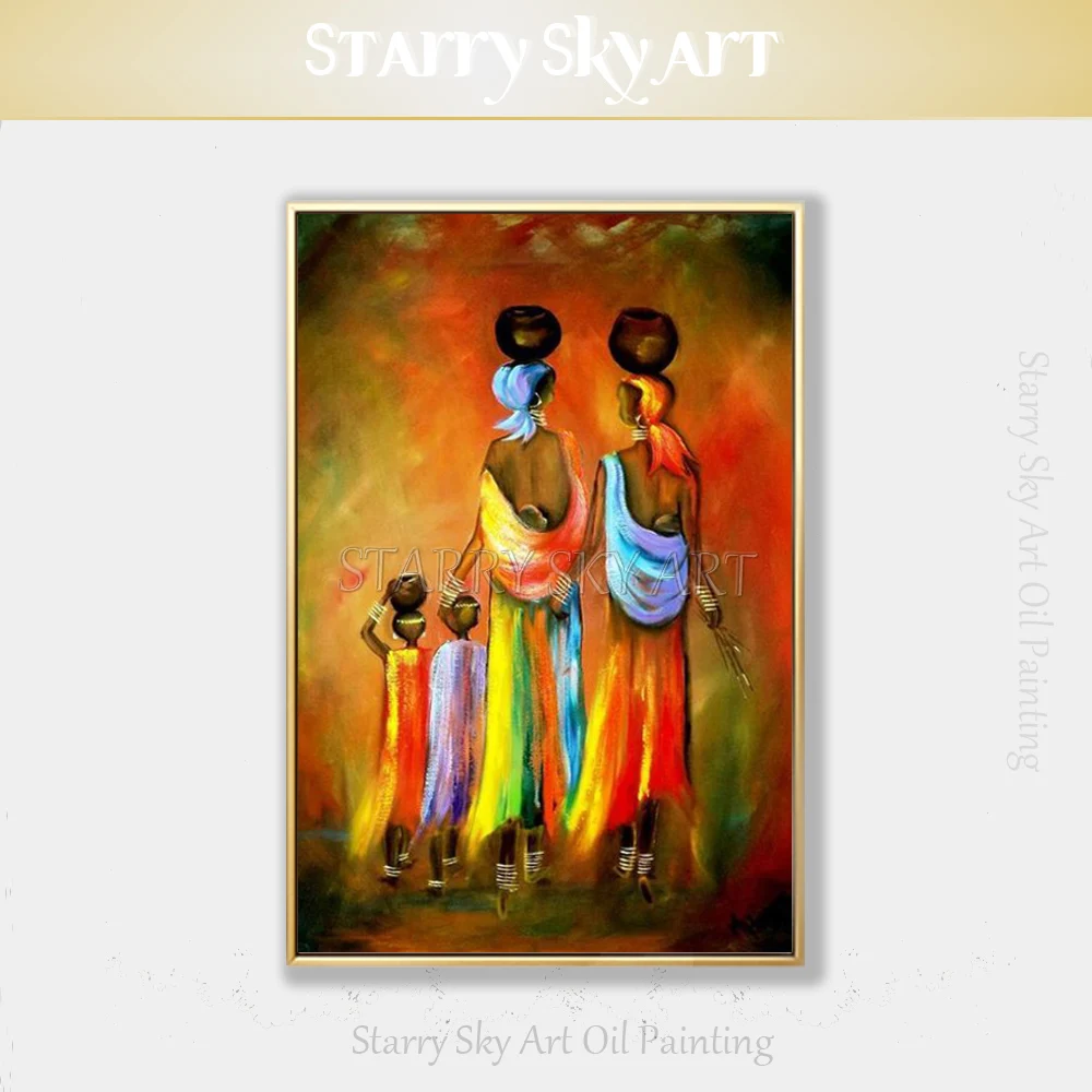 

Hand-painted High Quality African Woman Figures Oil Painting on Canvas African Woman Picture Mom and Kids Oil Acrylic Painting