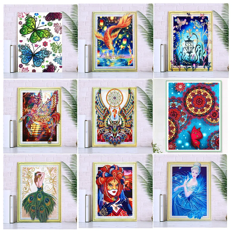 

New 5D DIY Diamond Cartoon Animal Character Flower Pattern Special Shape Diamond Cross Embroidered Crystal Diamond Embroidery Mo