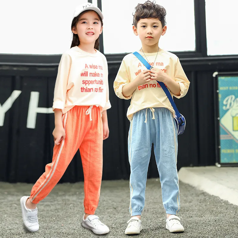 

Fashion Boys Pants Sport Cotton Linen Sweatpants Bottom Children Clothing Girls Pants Casual Kids Trousers Baby Girl Clothes