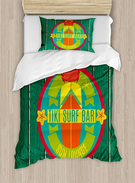 Tiki Bar Duvet Cover Set Surf Sun Lounge Holiday Vacation Tiki Bar Duvet Cover Set Surf Sun Lounge Holiday Vacation Theme Surfboard Crab Starfishes