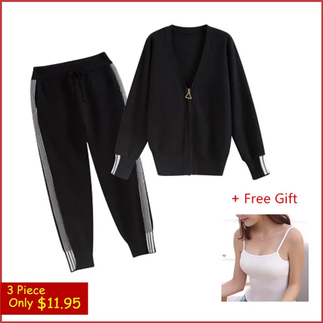 Special Offers Spring Autumn Women Casual Two-piece suit V-neck Coat+Pant+Vest Top Suit Stripe Set Streetwear Run Tracksuit Sport Set 3 Piece Special Offers Spring Autumn Women Casual Two-piece suit V-neck Coat+Pant+Vest Top Suit Stripe Set Streetwear Run Tracksuit Sport Set 3 Piece