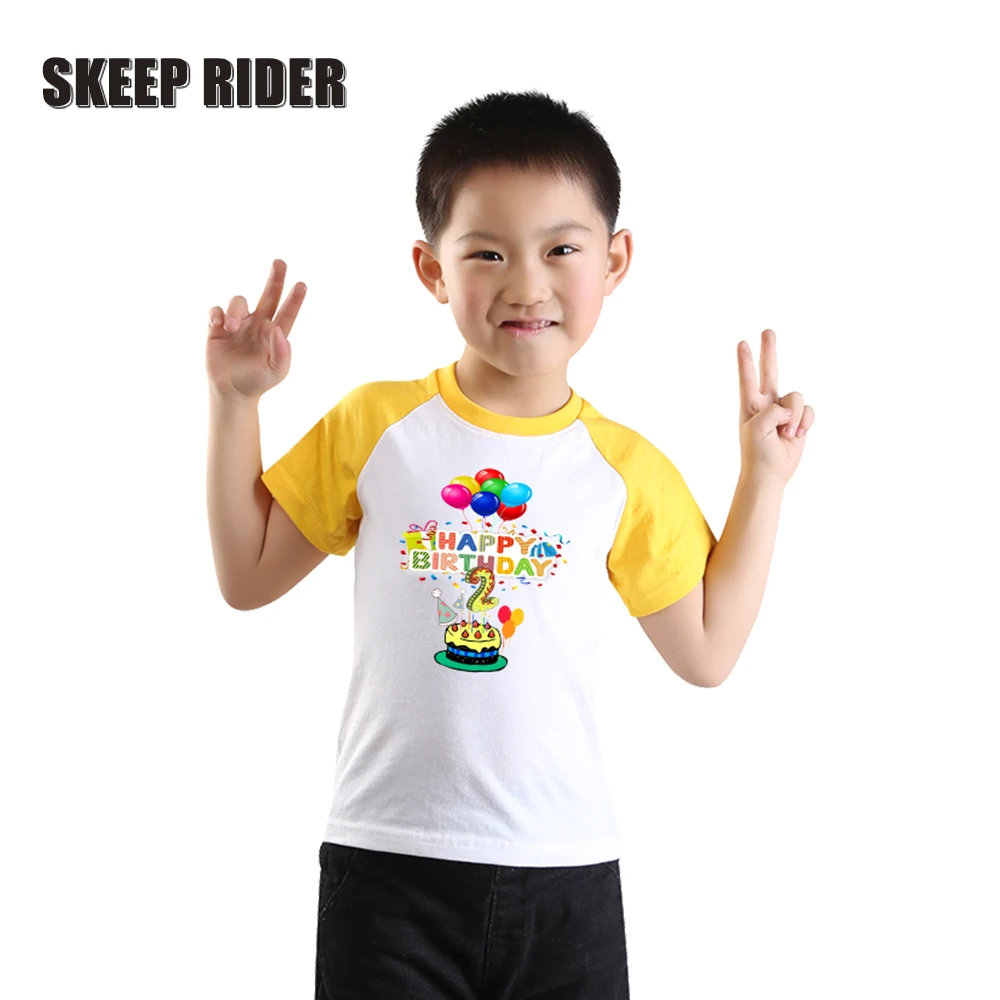 

2-14 Years Yellow Ragalan Short Sleeve Birthday T Shirt For Boys Family Party Activity Kids Toddler Girls Shirts 10 12 Year