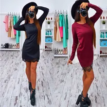 Vogue frauen sexy mädchen langen ärmeln solid spitze spitzen oansatz abendgesellschaft mini dress