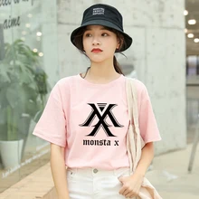 MONSTA X Kpop футболка для женщин в Корейском стиле Ulzzang короткий рукав хлопок топы футболки Летняя мода Повседневная Уличная Harajuku tumblr футболка