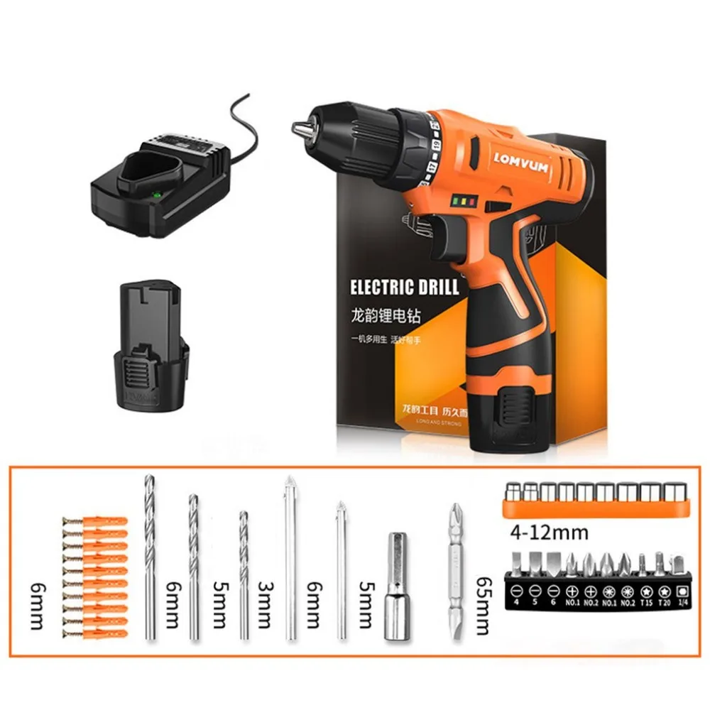 

LOMVUM 12V Electric Drill Waterproof Rechargeable Multifunction Electric Screwdriver Mini Cordless Drill
