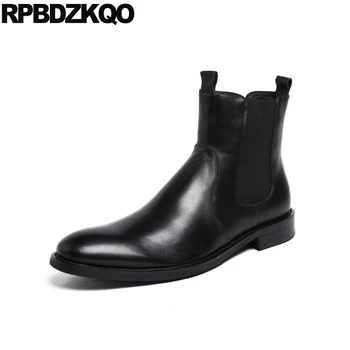 

2018 Black Dress Autumn Formal Round Toe Designer Fall Chelsea High Top Ankle Full Grain Leather Boots British Style Men Shoes