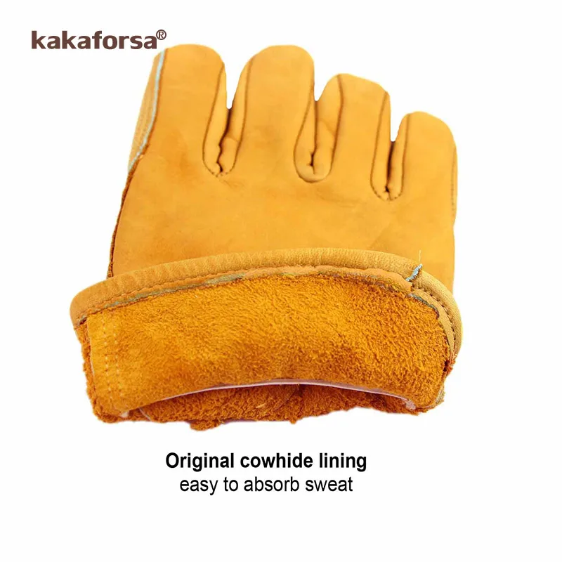 Kakaforsa Модные мужские зимние перчатки из натуральной желтой кожи, спортивные ветрозащитные теплые перчатки для бега на весь палец