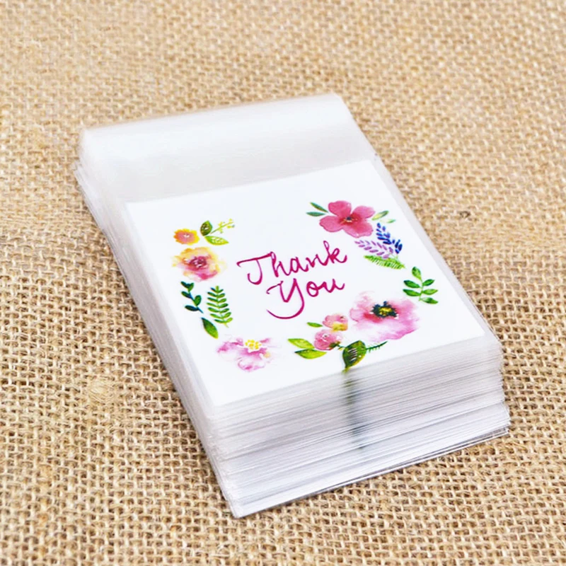 

100Pcs Plastic Bags Thank you Cookie&Candy Bag Self-Adhesive For Wedding Birthday Party Gift Bag Biscuit Baking Packaging Bag