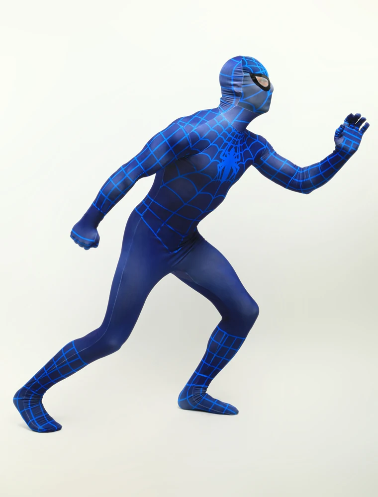 High quality piderman costume superhero light blue spider-man costumes cosplay tight spandex zentai suit