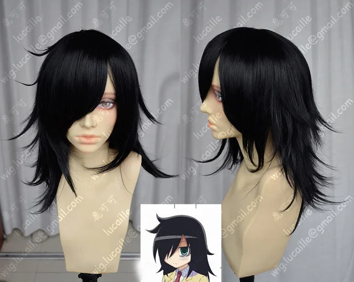 WataMote Tomoko Kuroki Black Anime Cosplay Wig Costume Free Wig CAP
