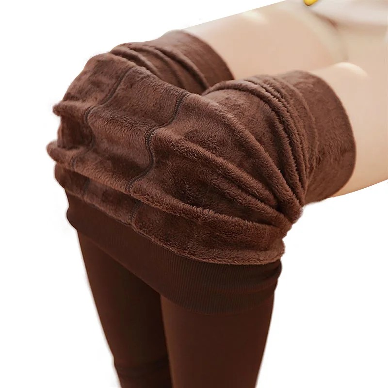 Женские Эластичные плотные леггинсы осень зима теплые бархатные брюки AIC88 - Цвет: Coffee
