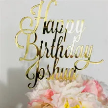 Золотистый акриловый персонализированное имя украшение для именинного торта счастливое украшение для именинного торта изготовленное на заказ деревянные украшения для торта вечерние украшения