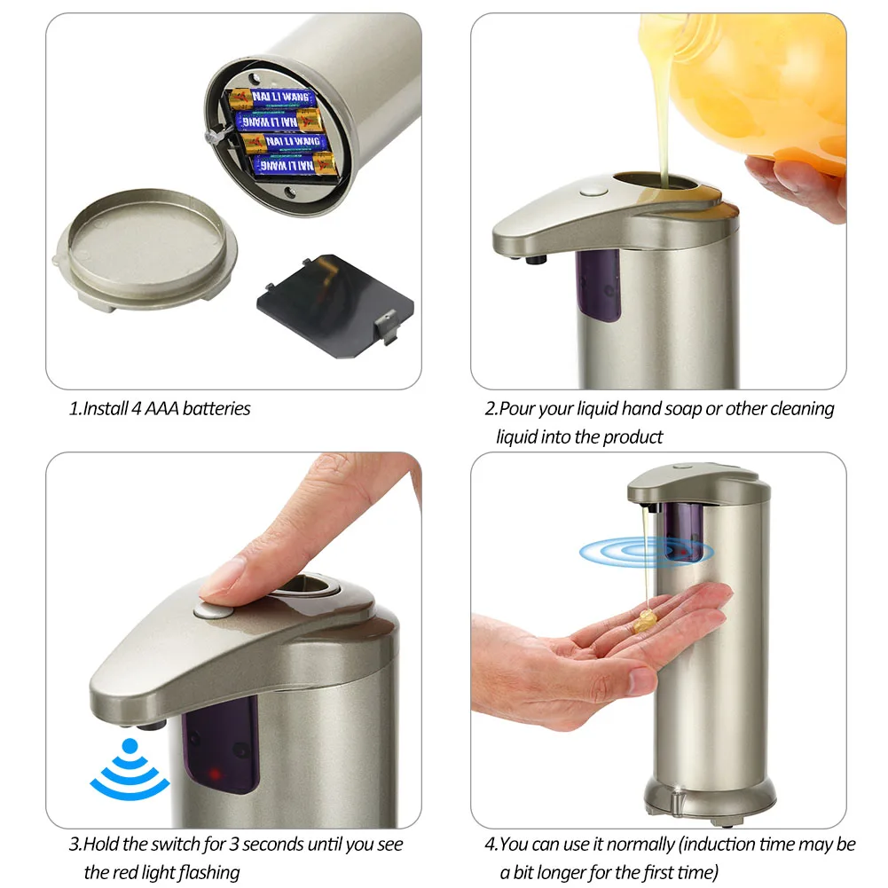 

2 Pcs Soap Dispenser Stainless Steel Waterproof Auto Sensor Shampoo Dispensers For Bathroom Kitchen Hospital Hotel