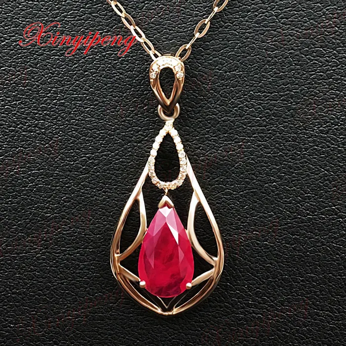 

18 k rose gold with 100% natural ruby pendant Red contracted and delicate Fine jewelry With diamond