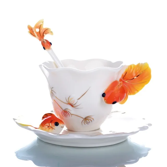 

Goldfish creative mug enamel ceramic tea cup porcelain Chinese ceramic tea set painted fashion coffee cup