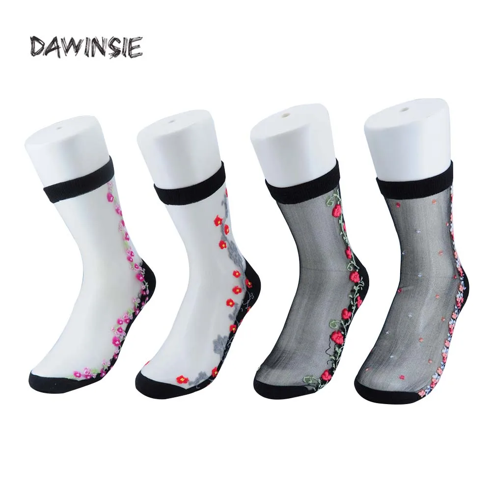 

2018 Women Lace Socks Crystal Glass Silk Short Thin Transparent Flower Sexy Socks Funny Factory Direct Sale Can Be Customized
