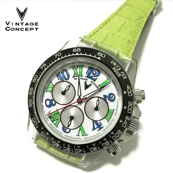 

Vintage Concept Fashion Women Quartz Chronograph Watch Plastic Case Watch 50m Water Resistant Leather Strap Femme Wristwatch