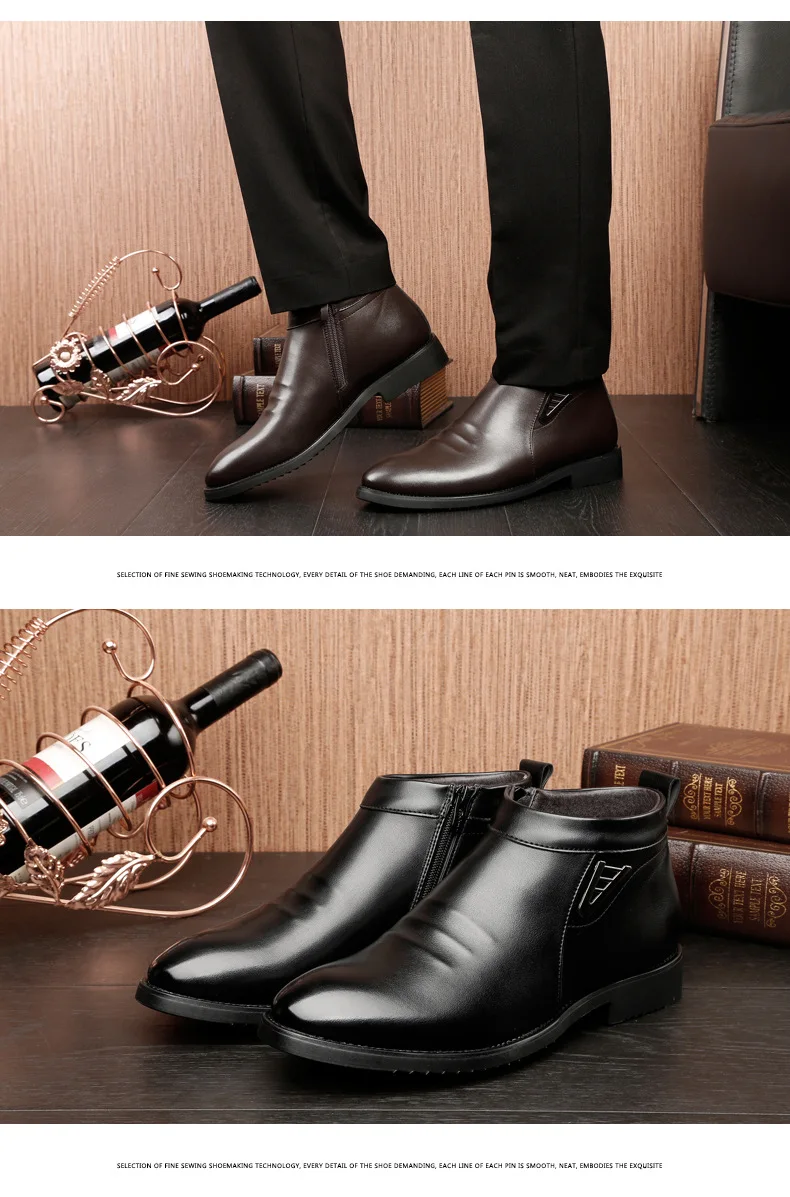 ZYYZYM/мужские ботинки; зимние короткие плюшевые теплые деловые повседневные кожаные ботинки «Челси»; однотонные хлопковые мужские ботинки