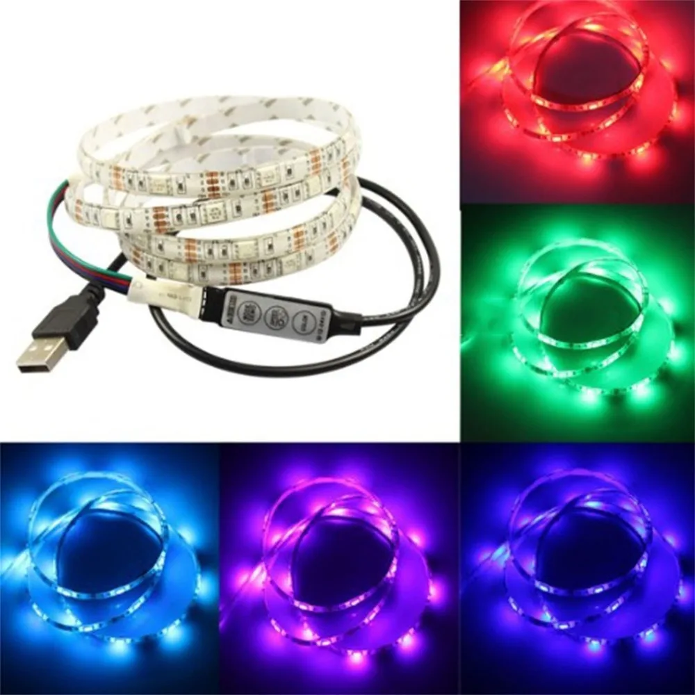 Портативный 1 м SMD5050 Светодиодные ленты света ТВ USB Подсветка Комплект