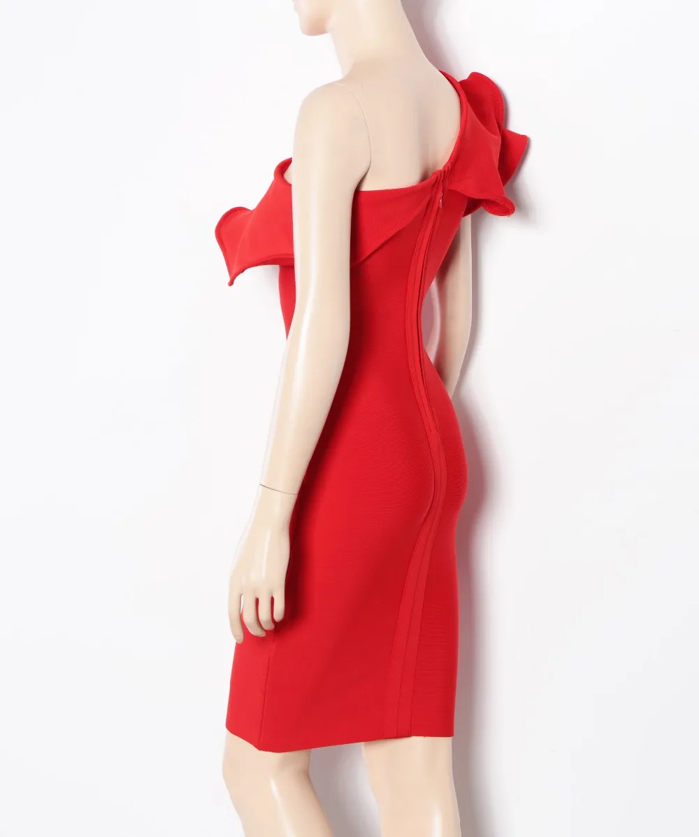 Сексуальное красное черное Бандажное мини-платье летнее Новое Элегантное платье на одно плечо с оборками Обтягивающее Платье Vestidos Вечернее платье