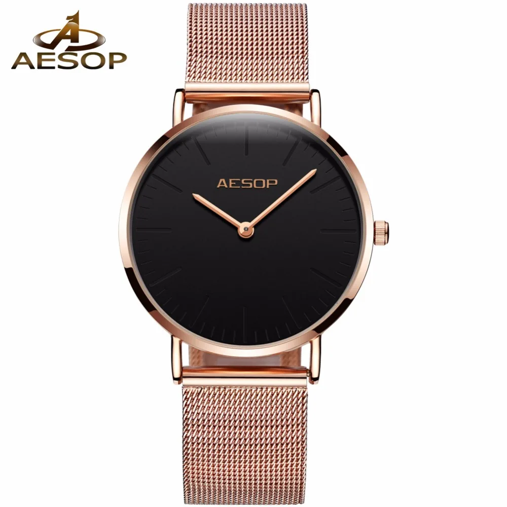 

AESOP Simple Two Hands Women Quartz Watches Luxury Gold Dial Top Woman's Wristwatches Mesh Steel Strap Ladies Clocks Watch L1003