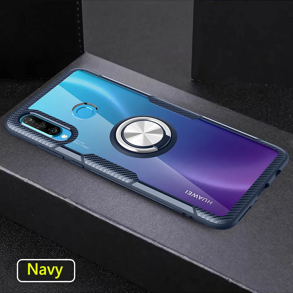 Для huawei P20 P20 Pro P20Lite прозрачное кольцо чехол для P30 P30 Pro P30Lite металлический держатель телефона для машины чехол для телефона чехол - Цвет: Navy