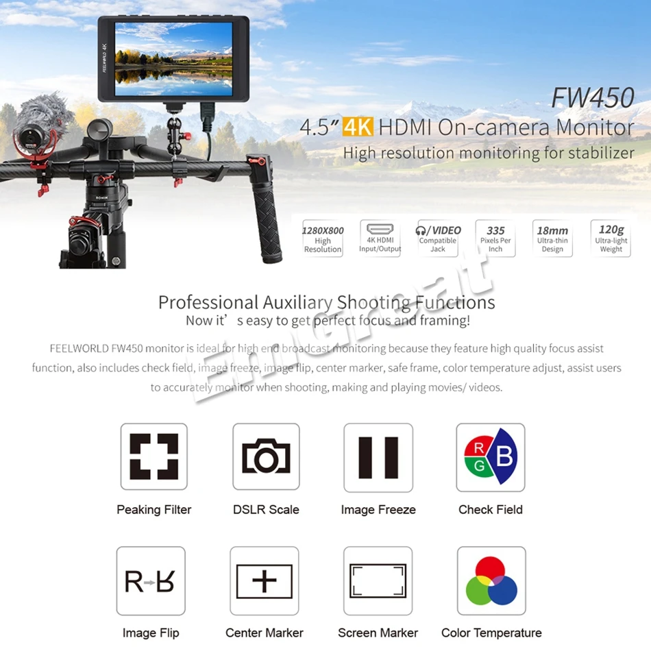 Feelworld FW450 4 5 дюймов IPS 4K HDMI на камере полевой монитор 1280x800 HD портативный ЖК для