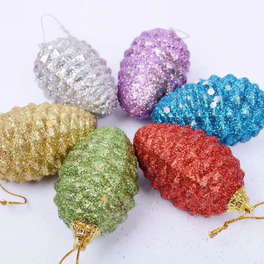 6Pcs Home Decor Glitter Pinecone Hanging Decor Christmas Tree Ornament Party