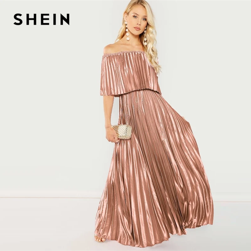 SHEIN Сексуальное Платье С Оборкой Элегантное Розовое Открытыми Плечами|Платья| |