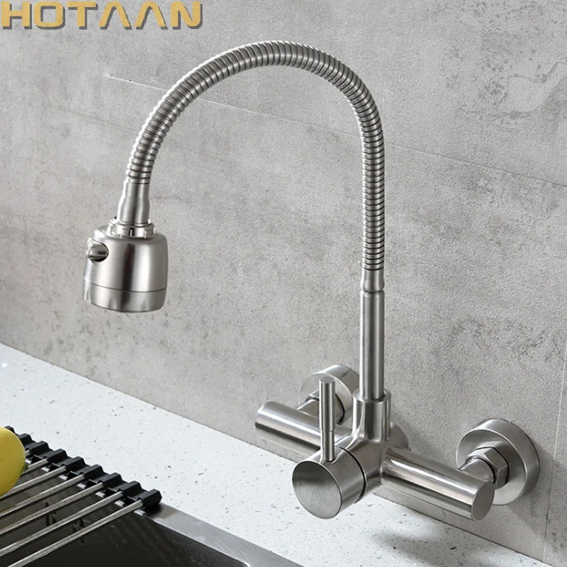 Wall Mounted Stream Sprayer Kitchen Faucet Single Handle Dual