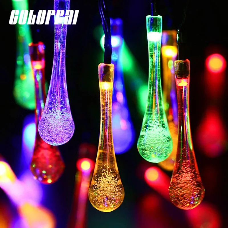 

LED Solar Powered Water Drop String Lights 30 LED Fairy Light for Wedding Christmas Party Festival Outdoor Indoor Decoration