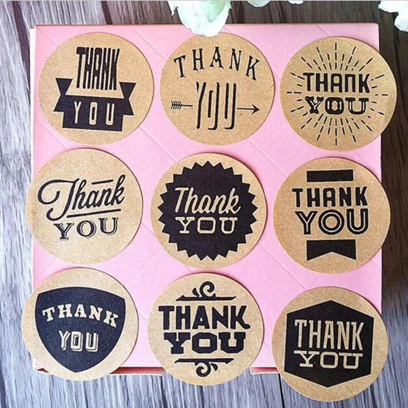 

90PCS/lot Zakka Handmade style 9 Design Vintage Kraft Paper Thank You Circle Seal Sticker/Dia 4cm Round Paper Packaging Label