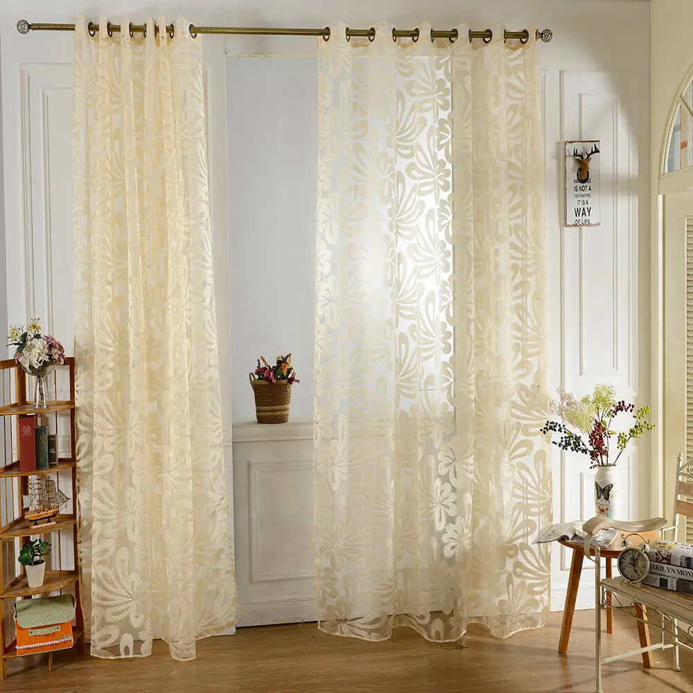 100 x 250cm European Flower Printed Tulle Window Curtains for Living Room Bedroom