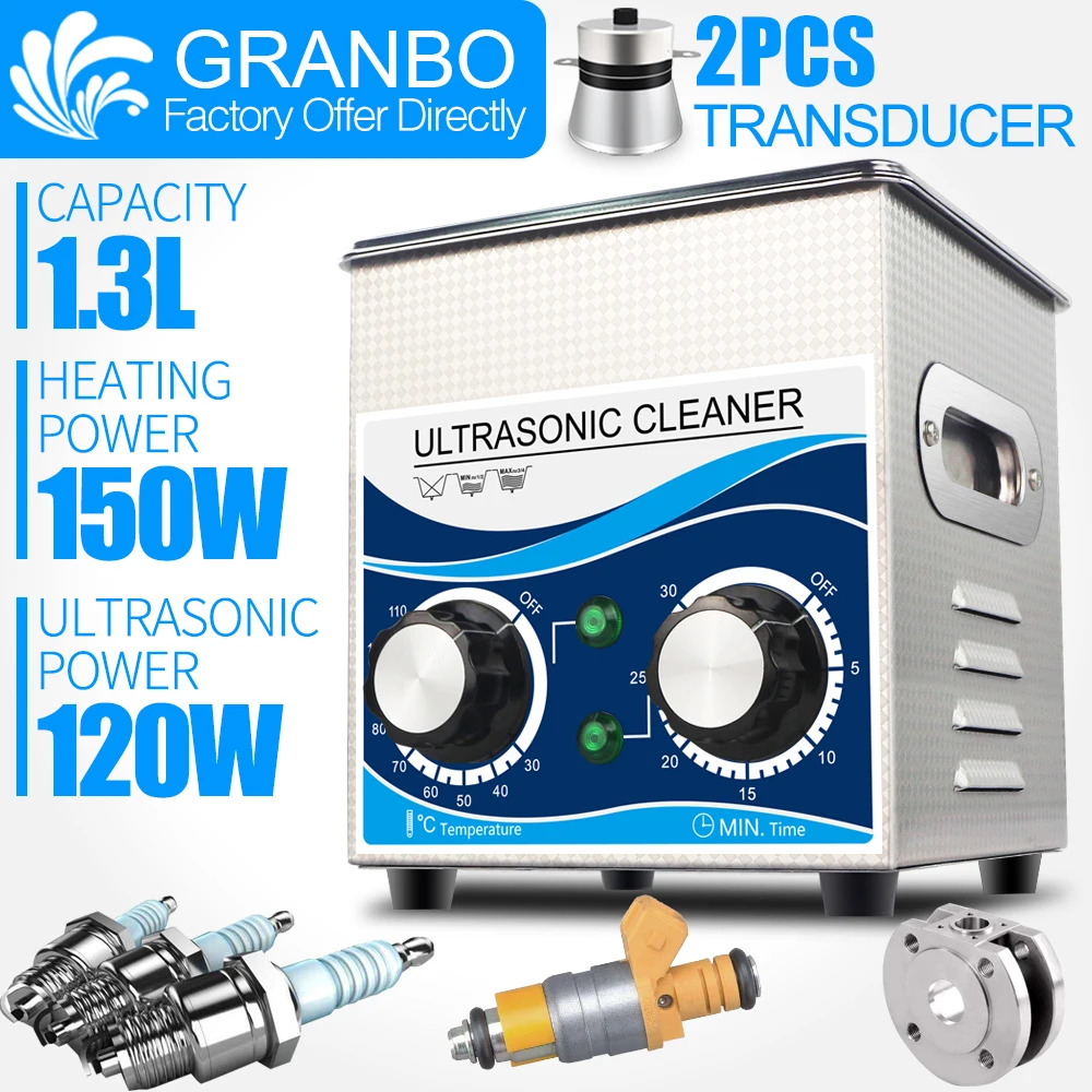 

1.3L Jewellery ultrasonic cleaner 120W 40khz 220V 110V for home spare parts oil rust injector fuel nozzle spark plug cleaning