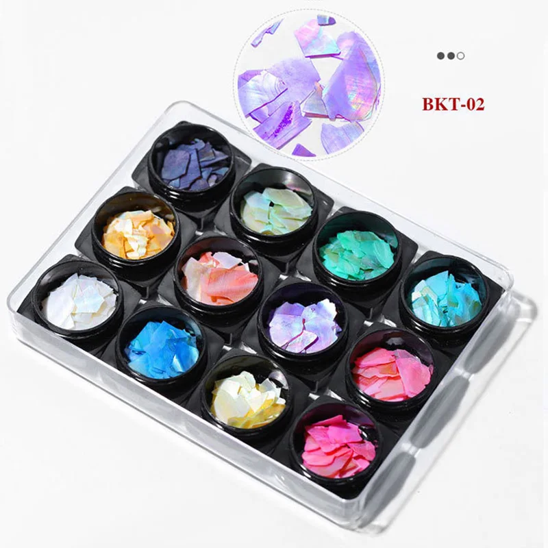 

12 Boxes/Set Colorful Pearl Light Crushed Seashell Slices Particle Crushed Shell Manicure Set @ME88