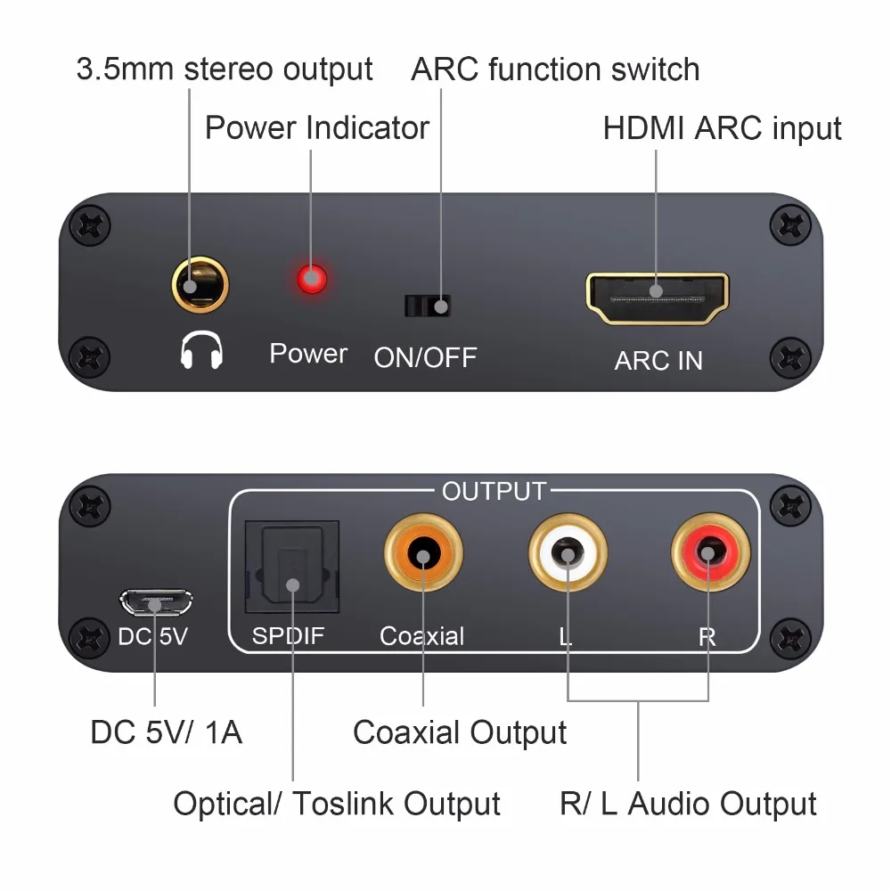 Neoteck алюминиевый ЦАП HDMI аудио экстрактор 5,1 ARC HDMI аудио экстрактор ЦАП SPDIF коаксиальный RCA 3,5 мм разъем выход цифро-аналоговый