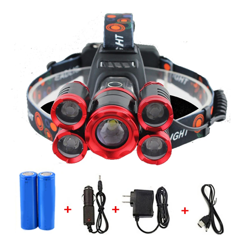 

LED Headlamp T6 50000 Lumens Fishing Flashlight Head Lamp Camping Headlights Led Forehead Torch Frontale With Plug 18650 Battery